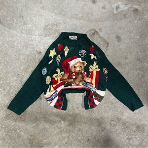 80s/90s Vintage "Drum Bear" Ugly Christmas Knit Sweater 62699 - Men's Medium